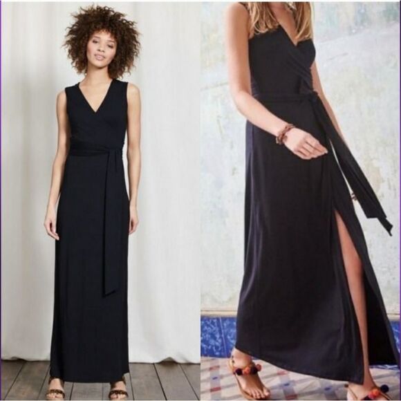 Boden Black Maxi Wrap Dress Sz 4 - Picture 2 of 8